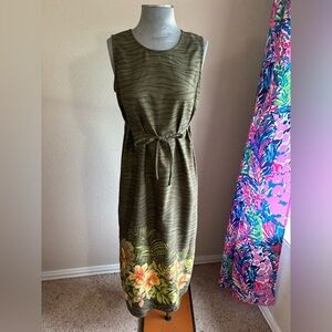 Vintage Casual Corner Tiger Print Tropical Floral Tie Waist Maxi Dress 6